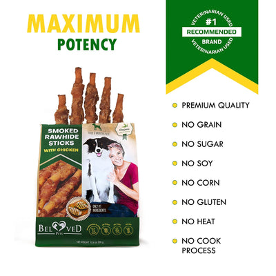 Smoked Chicken-Wrapped Rawhide Sticks - Premium Dental Chews for Dogs