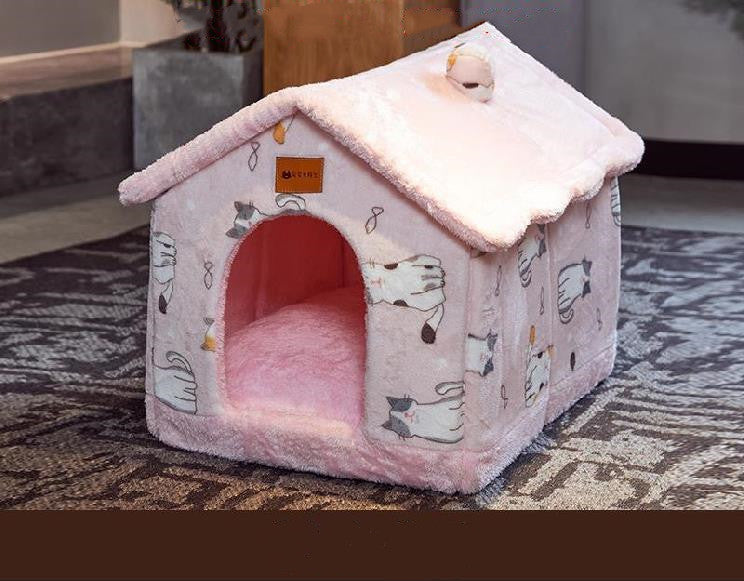 Foldable Dog House & Cat Bed - Warm Enclosed Cave Pet Bed with Removable Cushion
