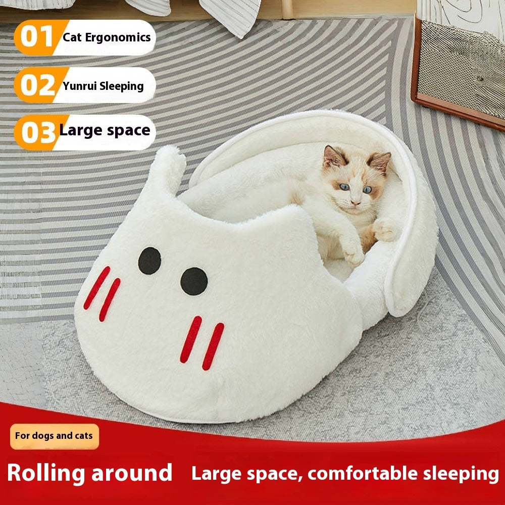 Four Seasons Cat Bed - Year-Round Comfort Nest with Rabbit Slipper Design