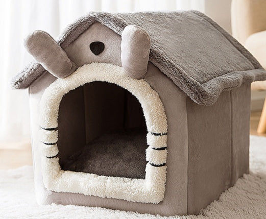 Foldable Dog House & Cat Bed - Warm Enclosed Cave Pet Bed with Removable Cushion