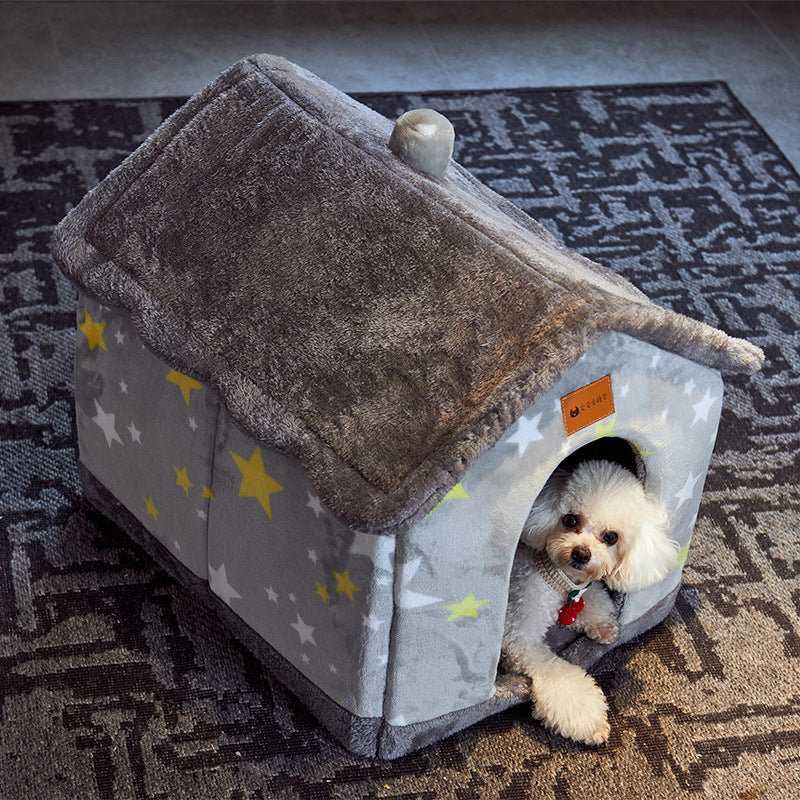 Foldable Dog House & Cat Bed - Warm Enclosed Cave Pet Bed with Removable Cushion