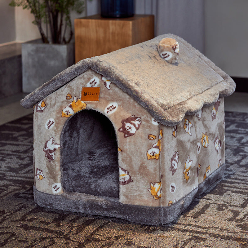 Foldable Dog House & Cat Bed - Warm Enclosed Cave Pet Bed with Removable Cushion