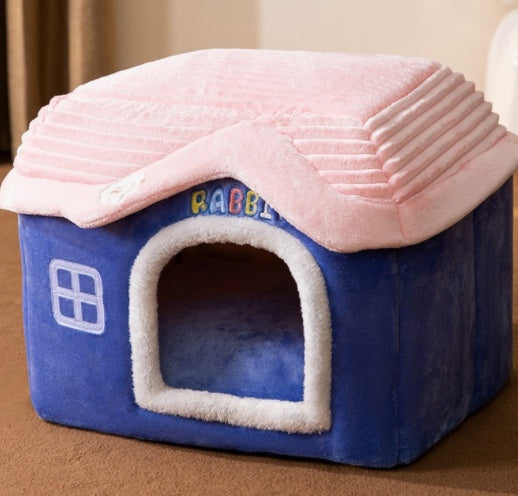 Foldable Dog House & Cat Bed - Warm Enclosed Cave Pet Bed with Removable Cushion
