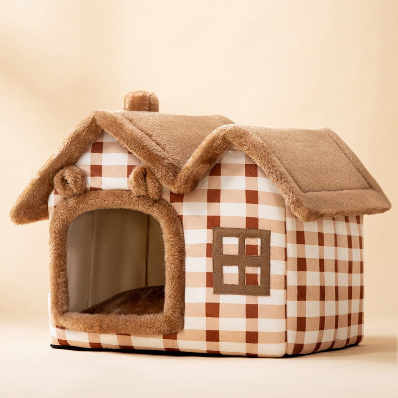 Foldable Dog House & Cat Bed - Warm Enclosed Cave Pet Bed with Removable Cushion
