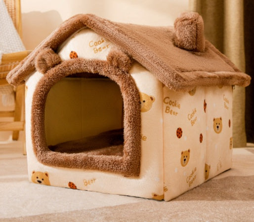 Foldable Dog House & Cat Bed - Warm Enclosed Cave Pet Bed with Removable Cushion