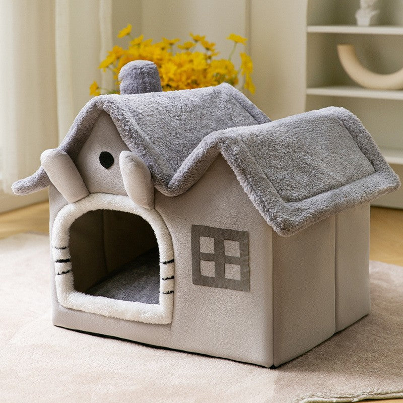 Foldable Dog House & Cat Bed - Warm Enclosed Cave Pet Bed with Removable Cushion