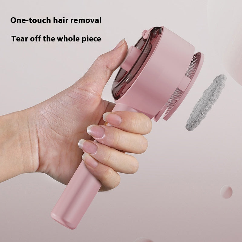 Pink hair removal device held by a hand with text indicating one-touch hair removal.