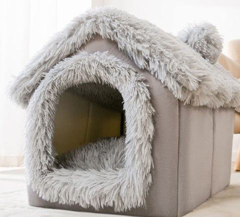 Foldable Dog House & Cat Bed - Warm Enclosed Cave Pet Bed with Removable Cushion