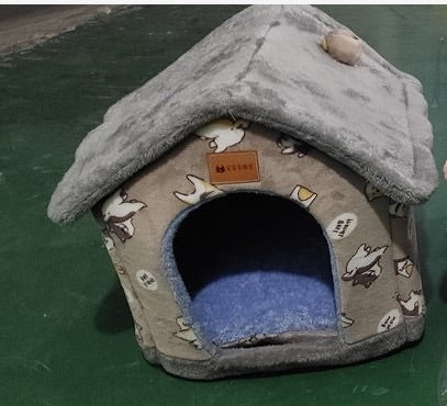 Foldable Dog House & Cat Bed - Warm Enclosed Cave Pet Bed with Removable Cushion