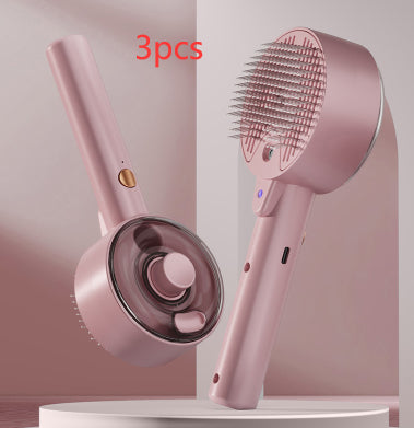 Pink hair care device set with three pieces on a pink background