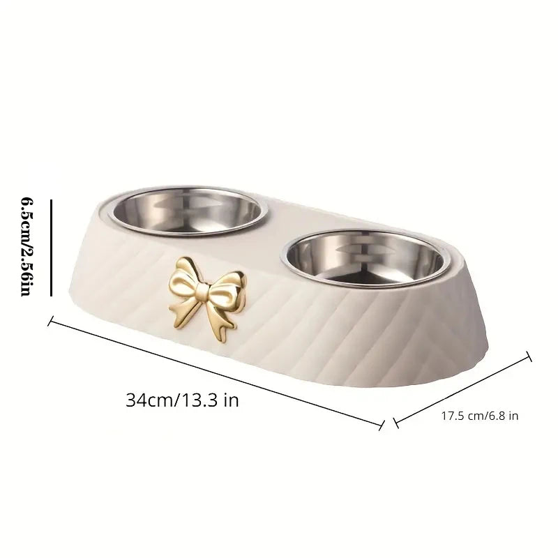 Bow-Tie Double Pet Bowl - Stainless Steel Food & Water Bowls for Cats & Dogs