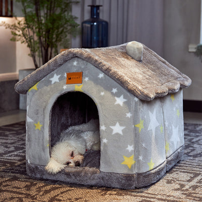 Foldable Dog House & Cat Bed - Warm Enclosed Cave Pet Bed with Removable Cushion