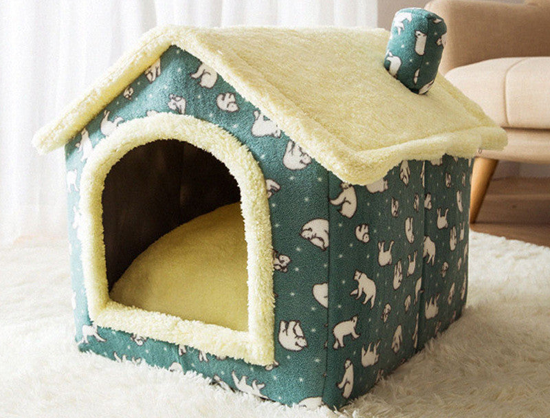 Foldable Dog House & Cat Bed - Warm Enclosed Cave Pet Bed with Removable Cushion