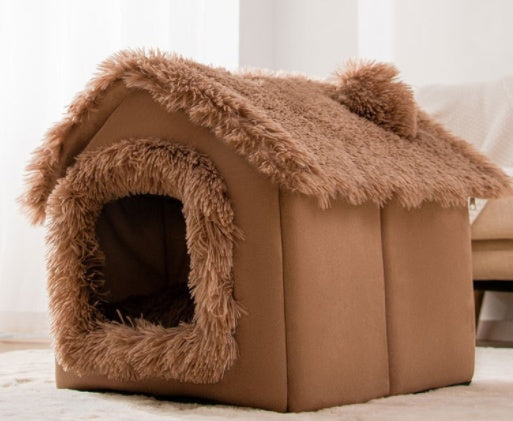Foldable Dog House & Cat Bed - Warm Enclosed Cave Pet Bed with Removable Cushion