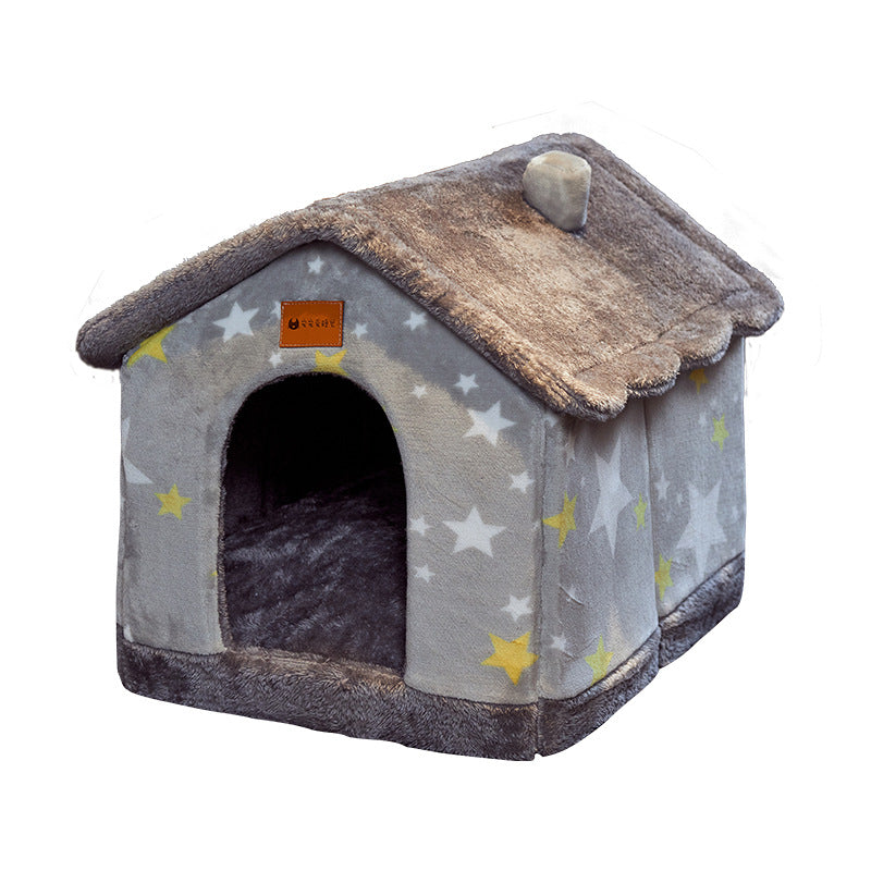 Foldable Dog House & Cat Bed - Warm Enclosed Cave Pet Bed with Removable Cushion
