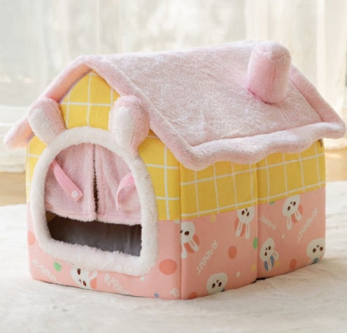 Foldable Dog House & Cat Bed - Warm Enclosed Cave Pet Bed with Removable Cushion
