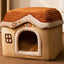 Foldable Dog House & Cat Bed - Warm Enclosed Cave Pet Bed with Removable Cushion
