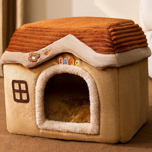 Foldable Dog House & Cat Bed - Warm Enclosed Cave Pet Bed with Removable Cushion