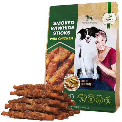 Smoked Chicken-Wrapped Rawhide Sticks - Premium Dental Chews for Dogs