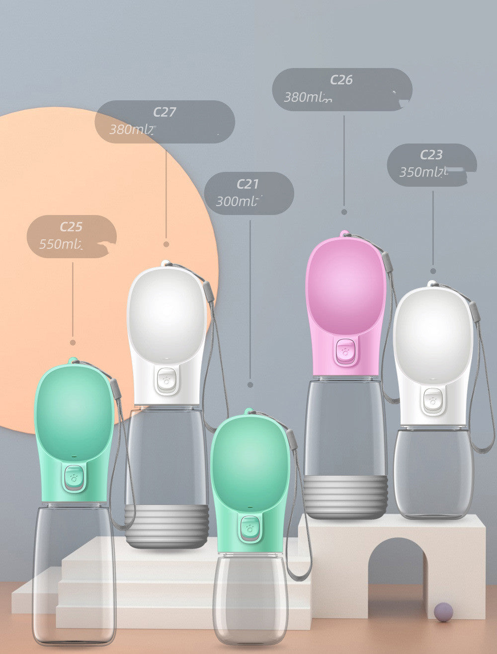 Portable Pet Water Bottle - Travel Dog Water Cup with Food Storage & Waste Bag Holder