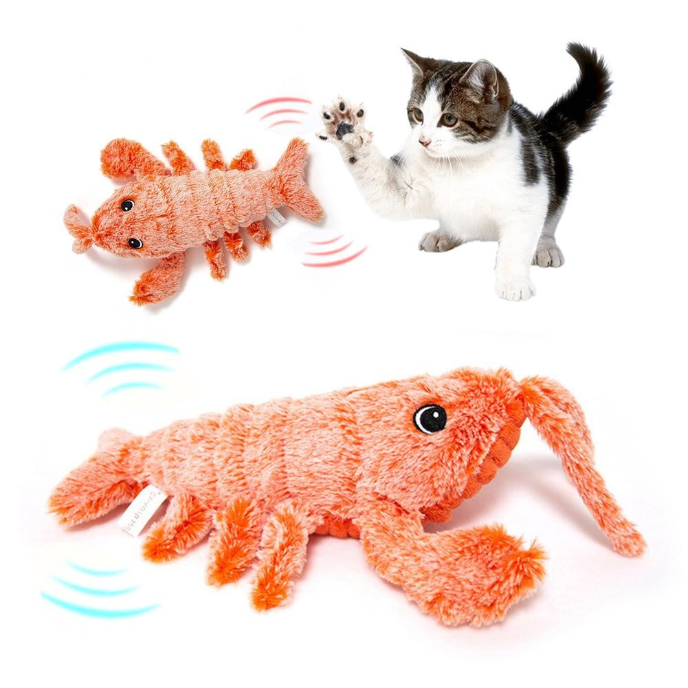 Electric Jumping Shrimp Cat Toy - USB Rechargeable Interactive Plush Lobster