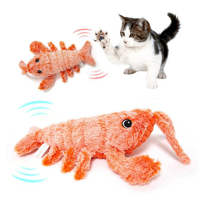 Electric Jumping Shrimp Cat Toy - USB Rechargeable Interactive Plush Lobster
