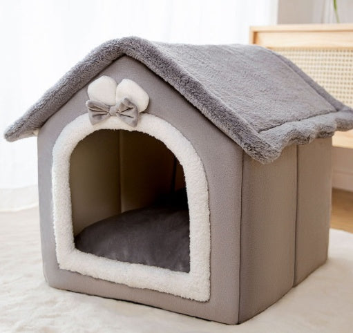 Foldable Dog House & Cat Bed - Warm Enclosed Cave Pet Bed with Removable Cushion